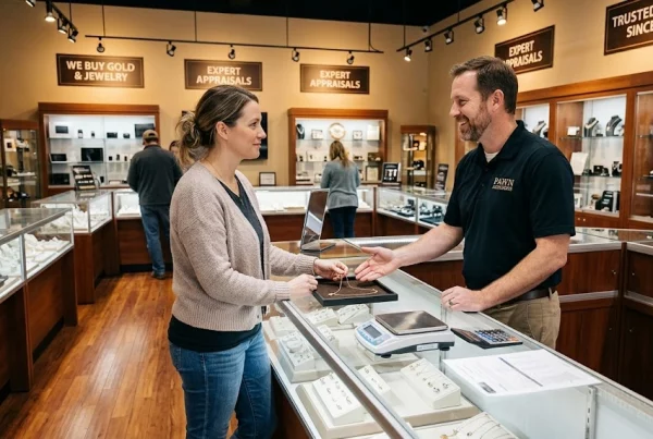 First time customer pawning gold jewelry safely at Ideal Jewelry and Loan in Brockton MA