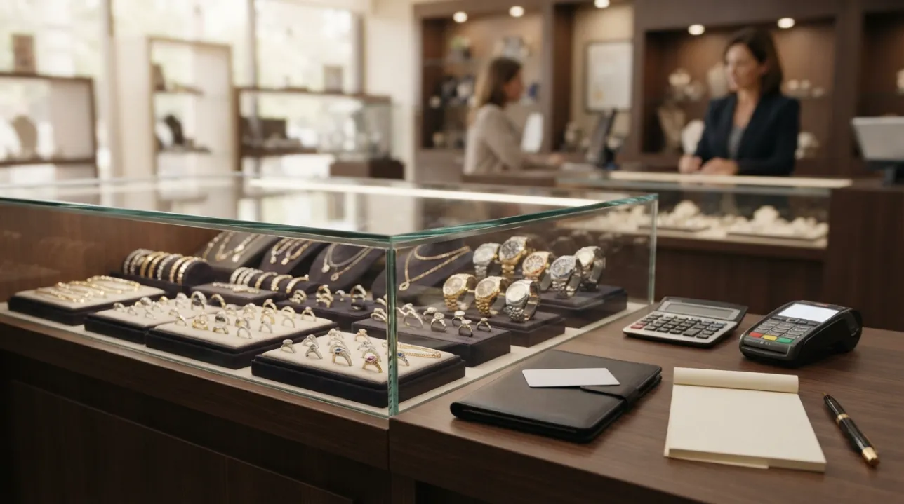 Pawn shop jewelry layaway and flexible payment plan concept